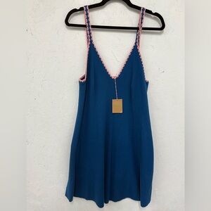 Boden Blue Knit Dress with Pink Crochet Trim NWT